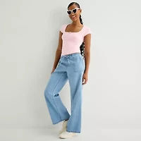 Forever 21 Womens Juniors Square Neck Short Sleeve Graphic T-Shirt