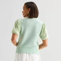 Liz Claiborne Womens Crew Neck Short Sleeve Pullover Sweater