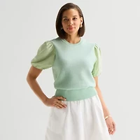 Liz Claiborne Womens Crew Neck Short Sleeve Pullover Sweater