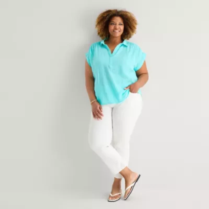St. John's Bay Womens Plus Short Sleeve Blouse