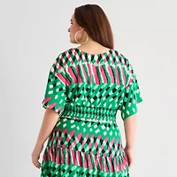 Bold Elements Womens Plus V Neck Elbow Sleeve Blouse