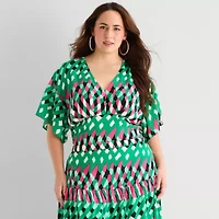 Bold Elements Womens Plus V Neck Elbow Sleeve Blouse