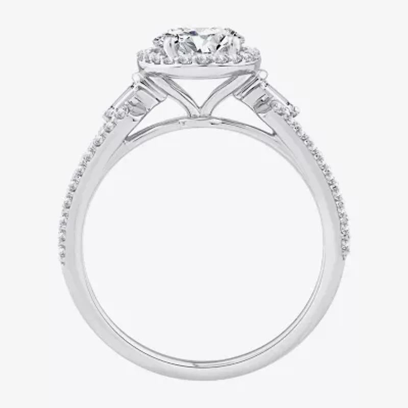 Signature By Modern Bride (F / Vs2) Womens 2 CT. T.W. Lab Grown White Diamond 10K Gold Oval Side Stone Halo Engagement Ring