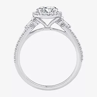 Signature By Modern Bride (F / Vs2) Womens 2 CT. T.W. Lab Grown White Diamond 10K Gold Oval Side Stone Halo Engagement Ring