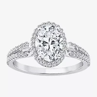 Signature By Modern Bride (F / Vs2) Womens 2 CT. T.W. Lab Grown White Diamond 10K Gold Oval Side Stone Halo Engagement Ring