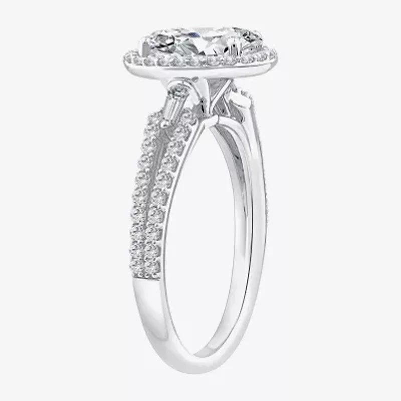 Signature By Modern Bride (F / Vs2) Womens 2 CT. T.W. Lab Grown White Diamond 10K Gold Oval Side Stone Halo Engagement Ring