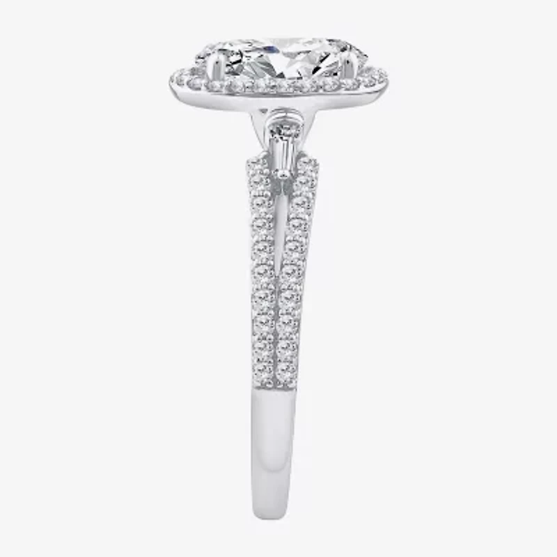Signature By Modern Bride (F / Vs2) Womens 2 CT. T.W. Lab Grown White Diamond 10K Gold Oval Side Stone Halo Engagement Ring