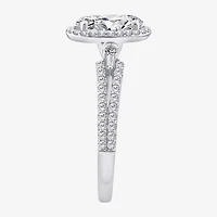 Signature By Modern Bride (F / Vs2) Womens 2 CT. T.W. Lab Grown White Diamond 10K Gold Oval Side Stone Halo Engagement Ring