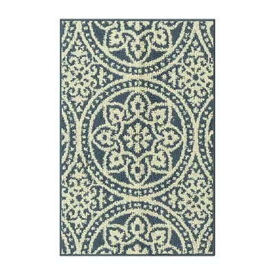 Maples Circle Medallion Blue Indoor Rectangular Accent Rug