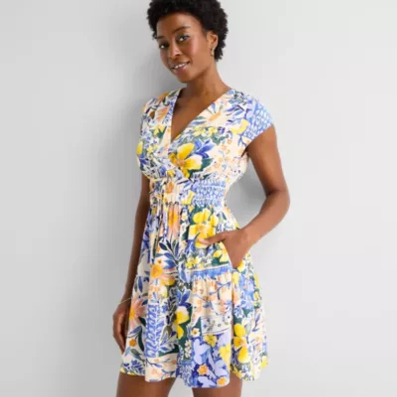 Be by CHETTA B Womens Sleeveless Floral Fit + Flare Dress