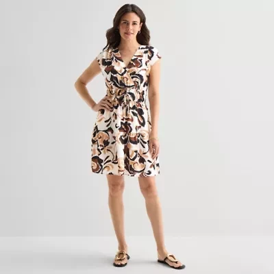 Be by CHETTA B Womens Sleeveless Abstract Fit + Flare Dress