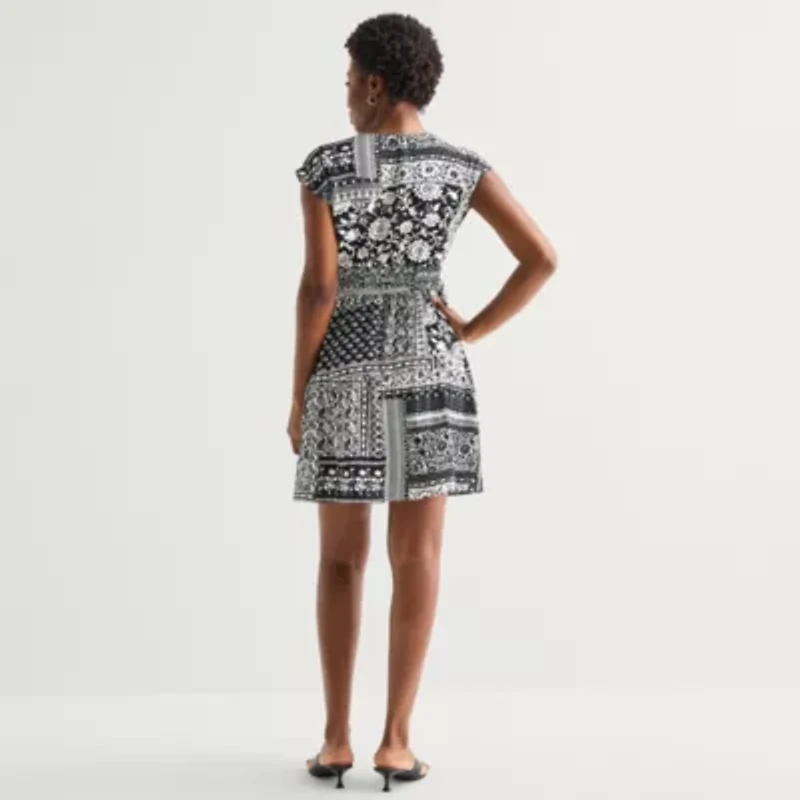 Be by CHETTA B Womens Sleeveless Patchwork Fit + Flare Dress