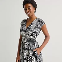 Be by CHETTA B Womens Sleeveless Patchwork Fit + Flare Dress