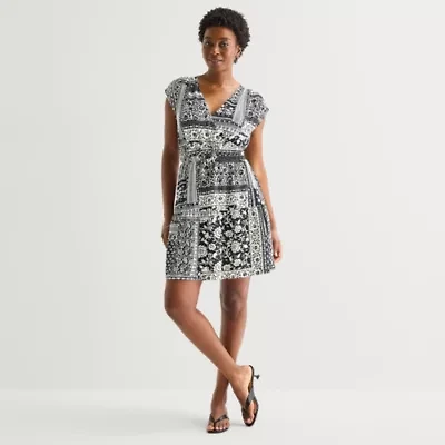 Be by CHETTA B Womens Sleeveless Patchwork Fit + Flare Dress