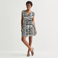 Be by CHETTA B Womens Sleeveless Patchwork Fit + Flare Dress