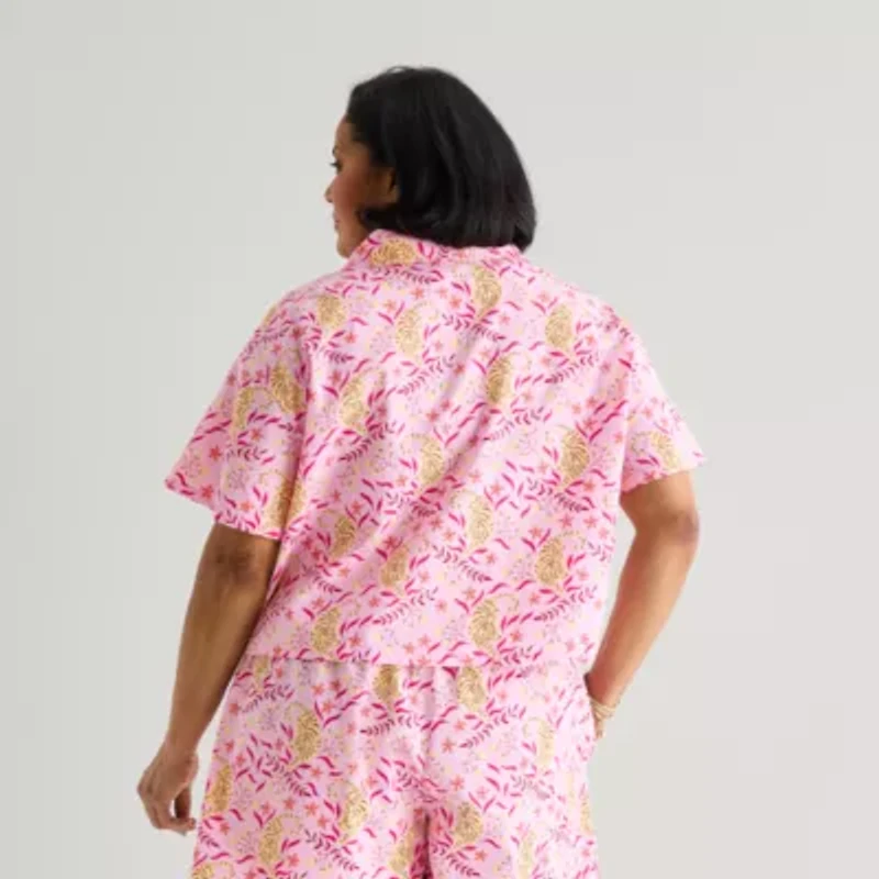 Hope & Wonder Women's History Month Tiger Printed Short Sleeve Classic Fit Plus Pajama Top