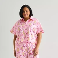 Hope & Wonder Women's History Month Tiger Printed Short Sleeve Classic Fit Plus Pajama Top