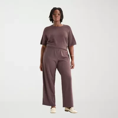 Stylus Womens Plus Wide Leg High Rise Pull-On Pant