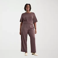 Stylus Womens Plus Wide Leg High Rise Pull-On Pant