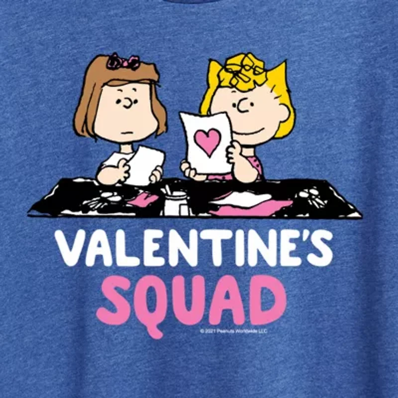 Peanuts Valentines Squad Womens Crew Neck Short Sleeve Classic Fit Graphic T-Shirt