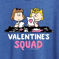 Peanuts Valentines Squad Womens Crew Neck Short Sleeve Classic Fit Graphic T-Shirt