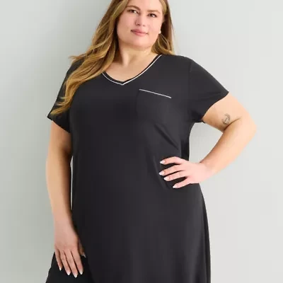 Liz Claiborne Cool and Calm Womens Plus Short Sleeve Crew Neck Nightshirt
