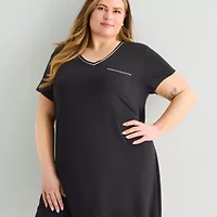 Liz Claiborne Cool and Calm Womens Plus Short Sleeve Crew Neck Nightshirt
