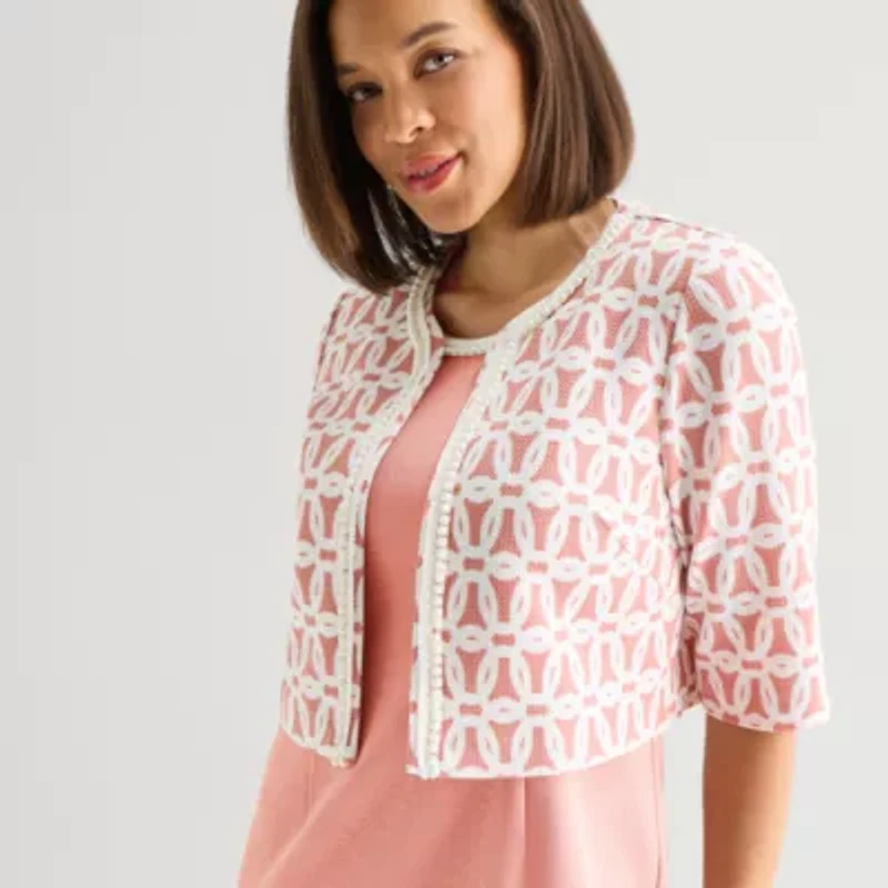 Maya Brooke Womens Embellished Floral Jacket Dress