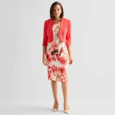 Maya Brooke Womens Floral Jacket Dress