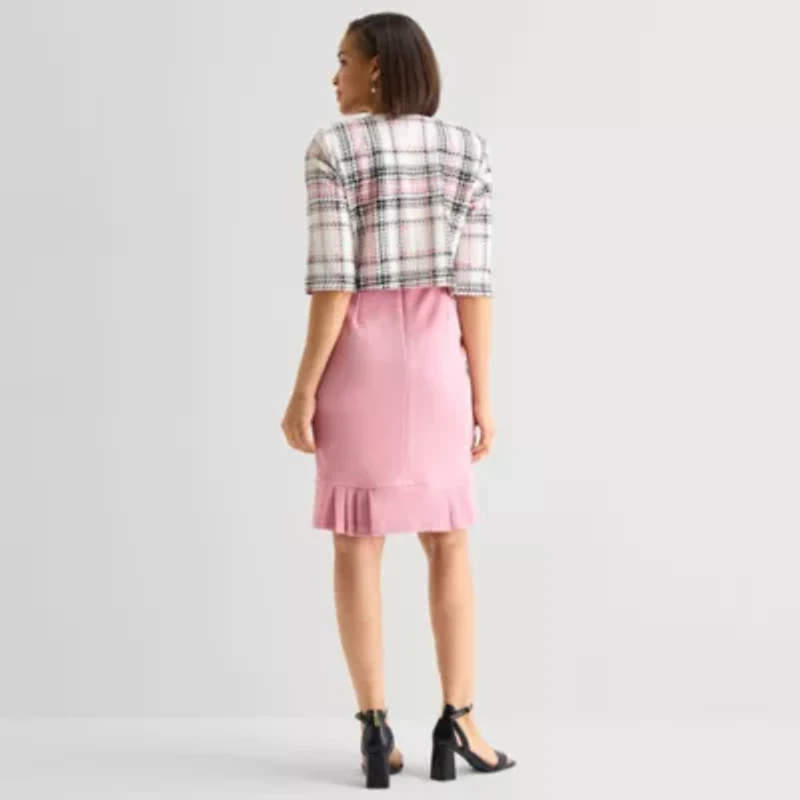 Maya Brooke Womens Plaid Jacket Dress