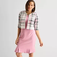 Maya Brooke Womens Plaid Jacket Dress