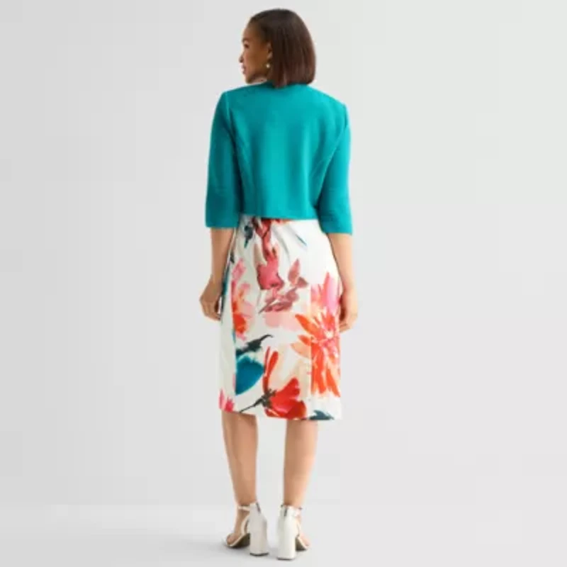 Maya Brooke Womens Floral Jacket Dress