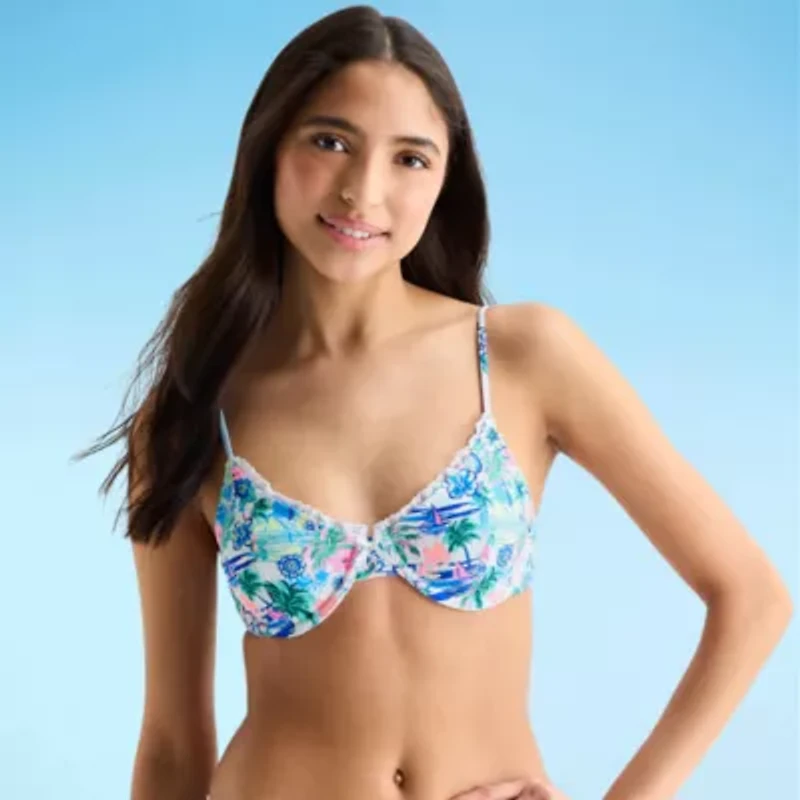 Arizona Womens Adjustable Straps Tropical Leaf Juniors Bralette Bikini Swimsuit Top