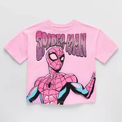 Disney Collection Little & Big Kid Girls Round Neck Short Sleeve Regular Fit Spiderman Graphic T-Shirt