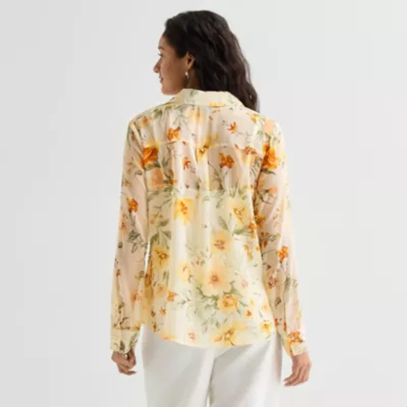 by&by Womens Cuffed Long Sleeve Button-Down Shirt