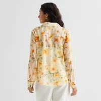 by&by Womens Cuffed Long Sleeve Button-Down Shirt