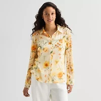 by&by Womens Cuffed Long Sleeve Button-Down Shirt