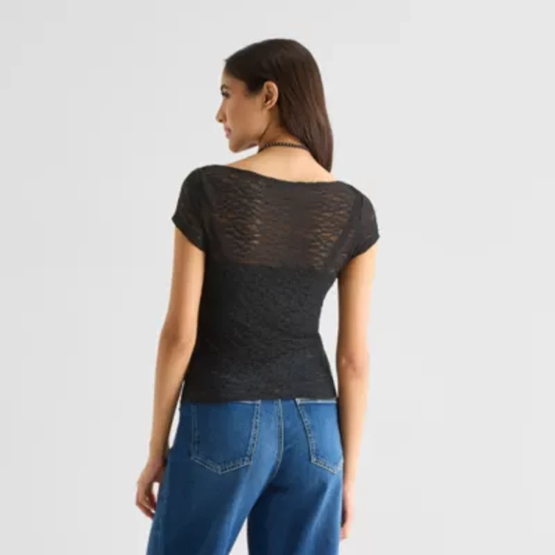 Arizona Womens Juniors Boat Neck Short Sleeve T-Shirt