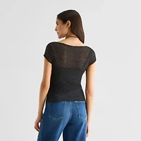 Arizona Womens Juniors Boat Neck Short Sleeve T-Shirt