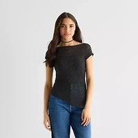 Arizona Womens Juniors Boat Neck Short Sleeve T-Shirt