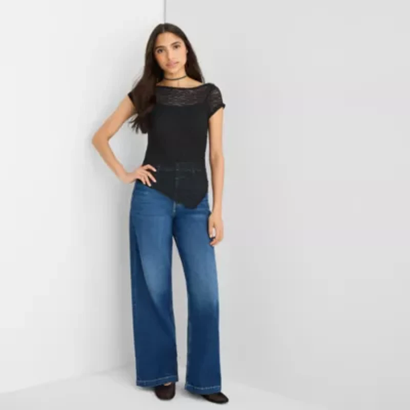 Arizona Womens Juniors Boat Neck Short Sleeve T-Shirt