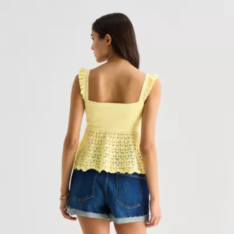 Arizona Womens Juniors Square Neck Sleeveless Babydoll Top