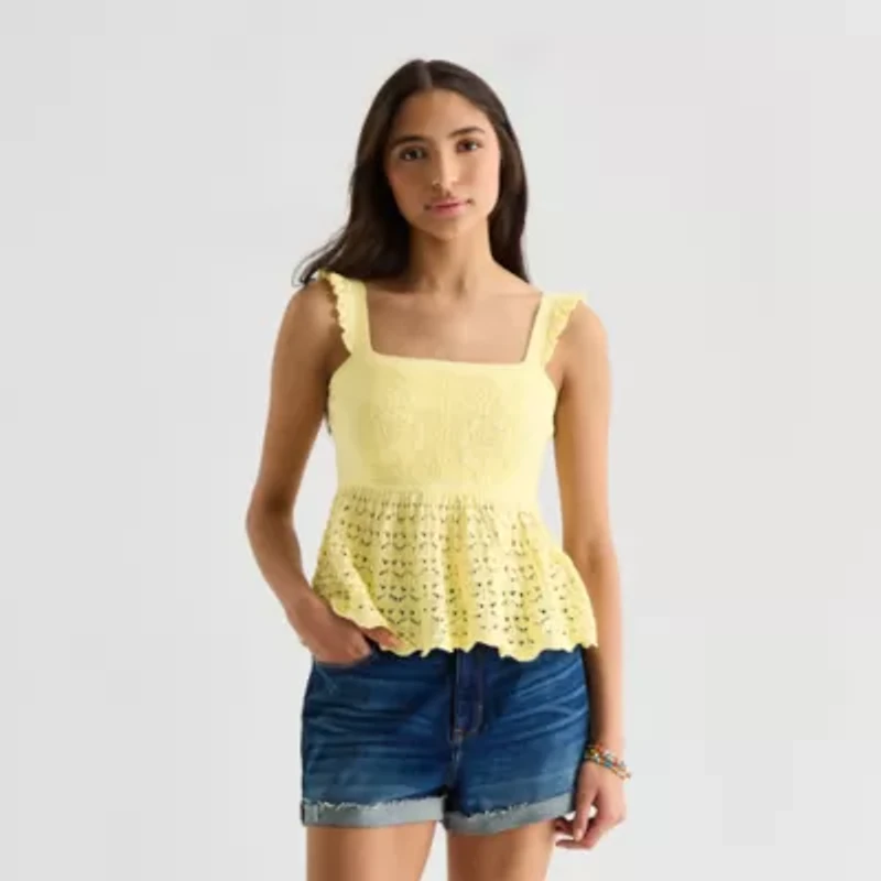 Arizona Womens Juniors Square Neck Sleeveless Babydoll Top