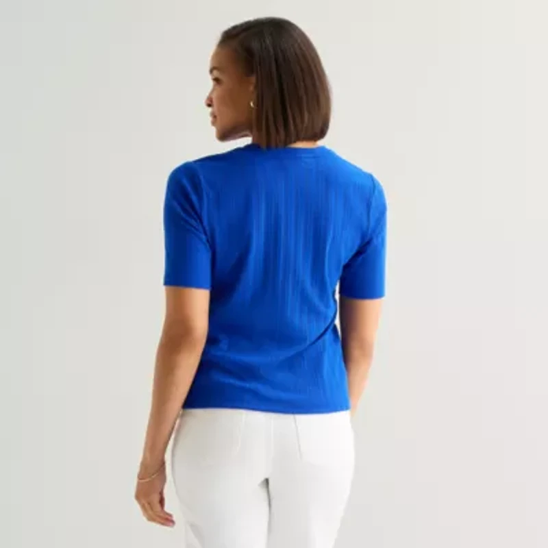 Liz Claiborne Womens Short Sleeve Regular Fit Henley Shirt