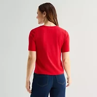 Liz Claiborne Womens Short Sleeve Regular Fit Henley Shirt