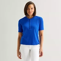 Liz Claiborne Womens Short Sleeve Regular Fit Henley Shirt