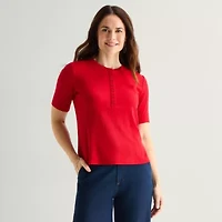 Liz Claiborne Womens Short Sleeve Regular Fit Henley Shirt