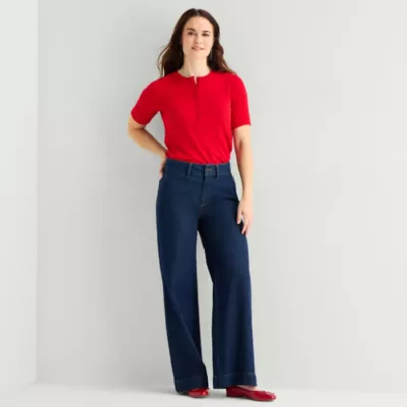 Liz Claiborne Womens Short Sleeve Regular Fit Henley Shirt
