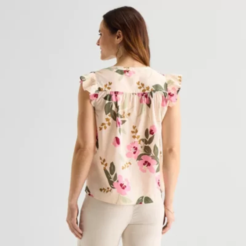 Liz Claiborne Womens Crew Neck Sleeveless Blouse