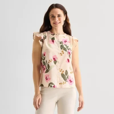 Liz Claiborne Womens Crew Neck Sleeveless Blouse